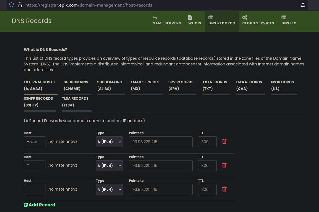 DNS records on Epik.com