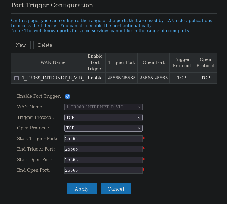 Port trigger configuration